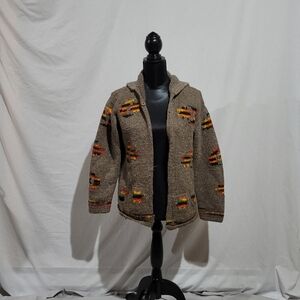 Handknit cardigan hooded sweater brown crescent moon star button down hoodie